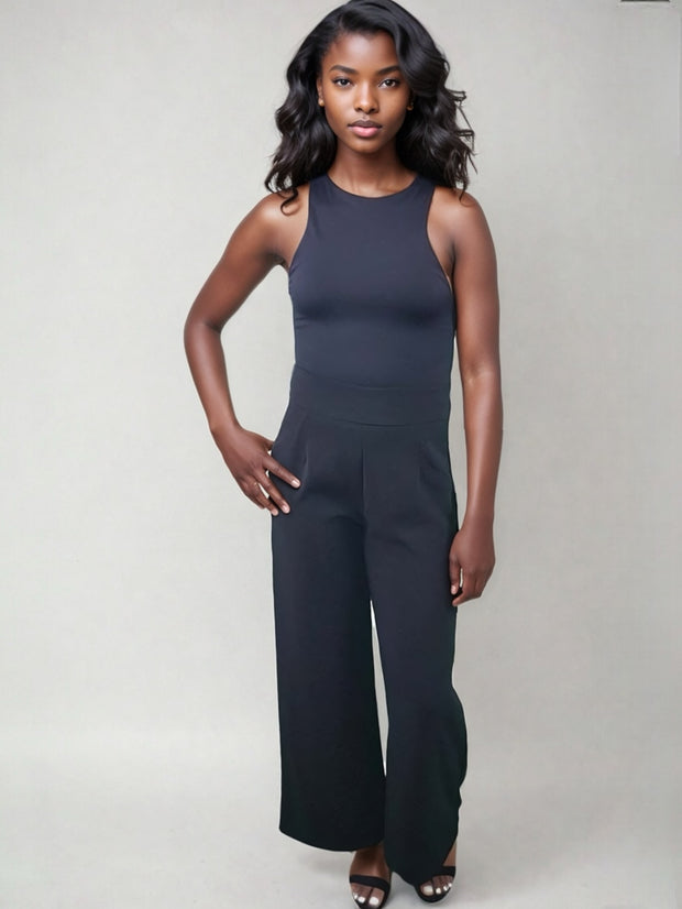 Trina Black Wide Leg High Waisted Suit Trousers