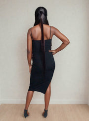 Cleo Black Ribbed Split Midi Dress | Kandy's Clothes