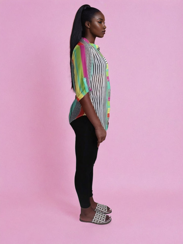 Whitley Multi Stripes Print Sheer Shirt