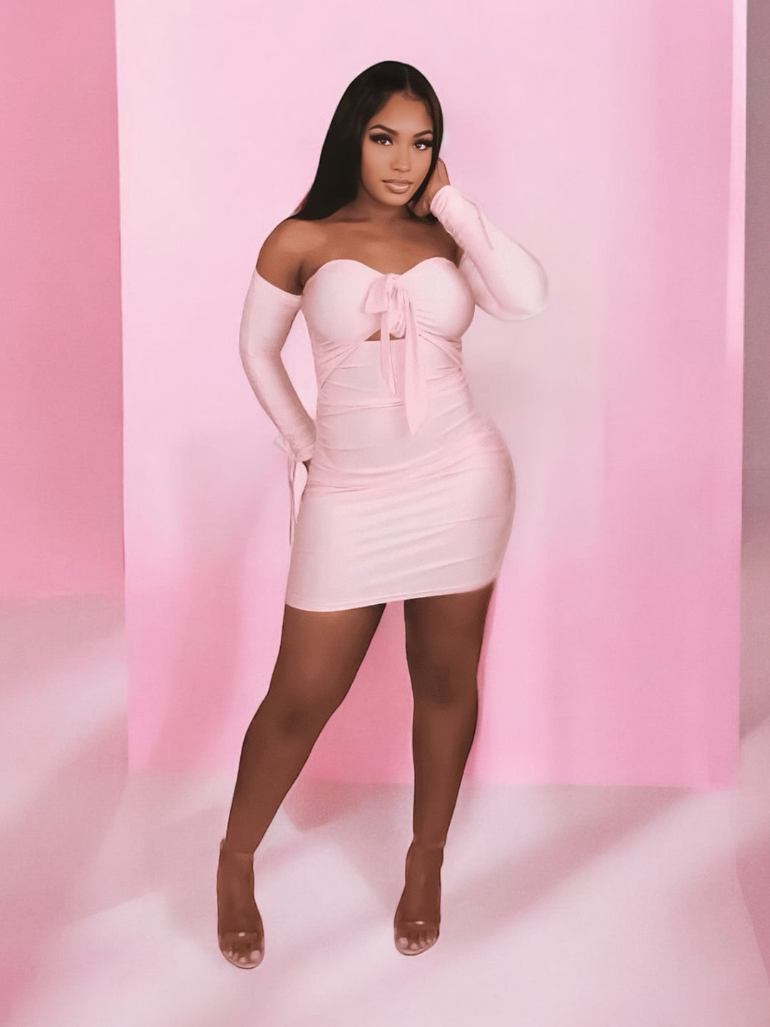 Sahana Candy Pink Satin Ruched Bardot Mini Dress | Kandy's