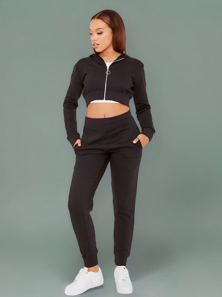 Montana Black Cropped Zip Hoodie & Jogger Co-ord