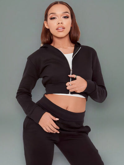 Montana Black Cropped Zip Hoodie & Jogger Co-ord