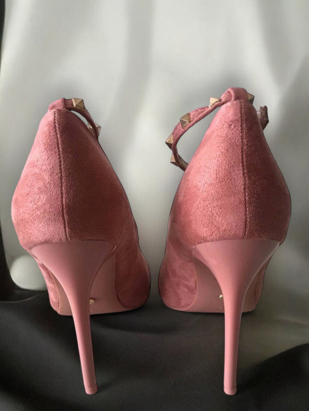 Peyton Blush Pink Studded Pointed High Heeled Shoes