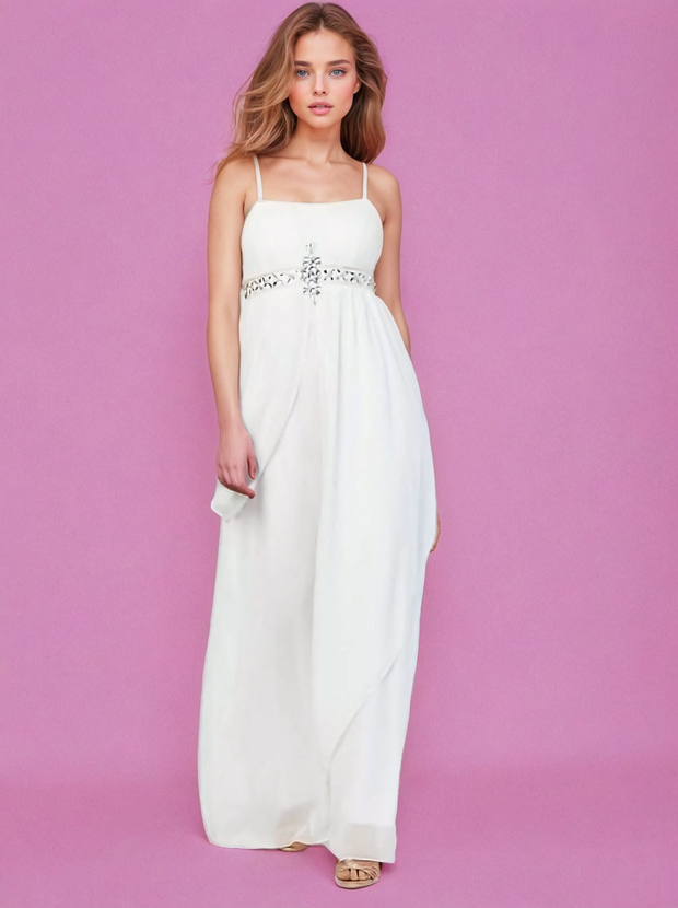 Lauren White Sequined Chiffon Maxi Dress | Kandy's Clothes