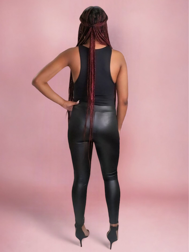 Farrah Black Lace Up Wet Look Leggings