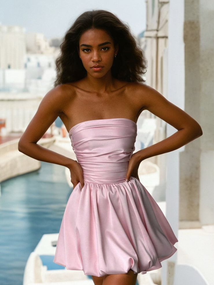 Pink Sorbet Bandeau Bubble Hem Mini Dress