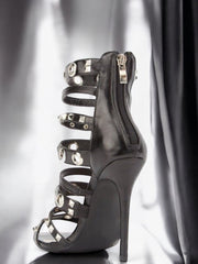 Cheyenne Black Cut Out Studded Strap heeled Sandals