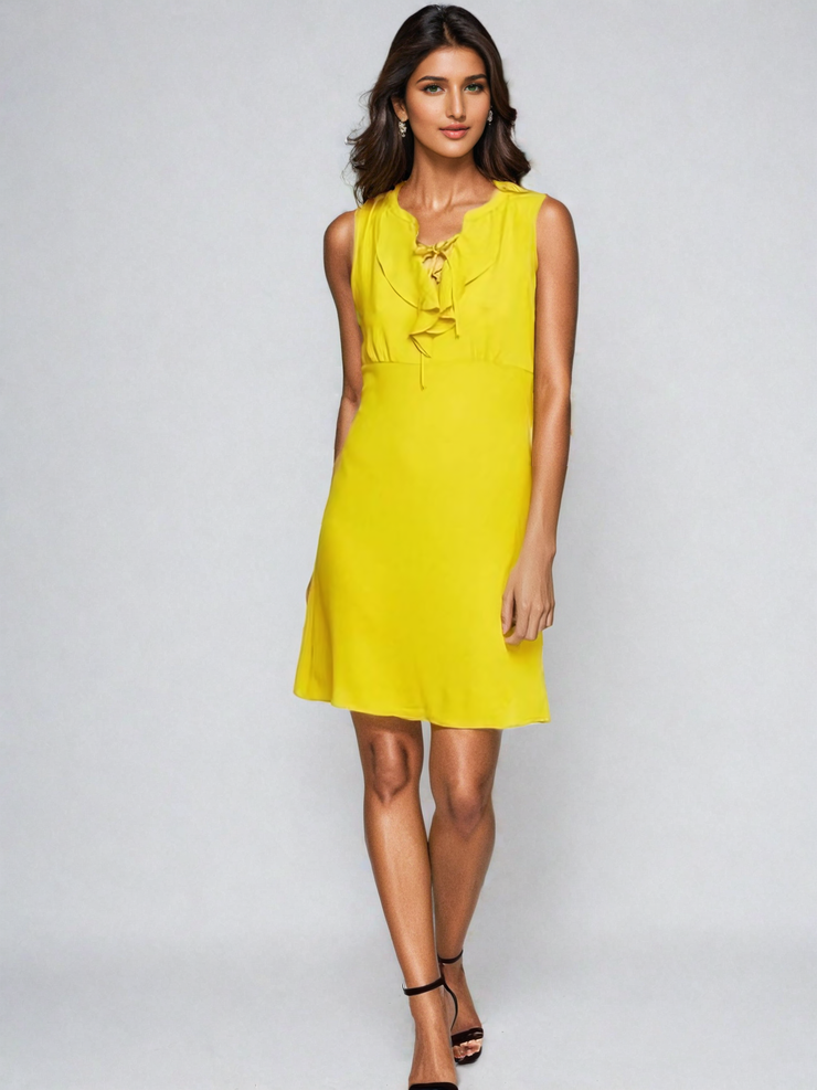 Leanna Mustard Yellow Frill Detail Skater Dress | Kandy's Clothes