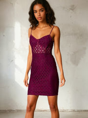 Ri Ri Peekaboo Burgundy Lace Mini Dress