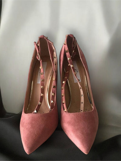 Peyton Blush Pink Studded Pointed High Heeled Shoes