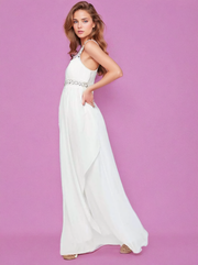 Lauren White Sequined Chiffon Maxi Dress | Kandy's Clothes