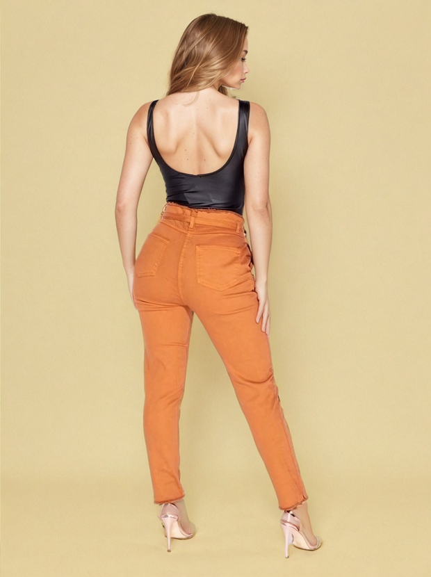 Zara Rust Orange Paperbag Waist Denim Jeans | Kandy's Clothes