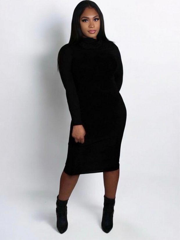 Jorja Black Jersey Roll Neck Midi Dress