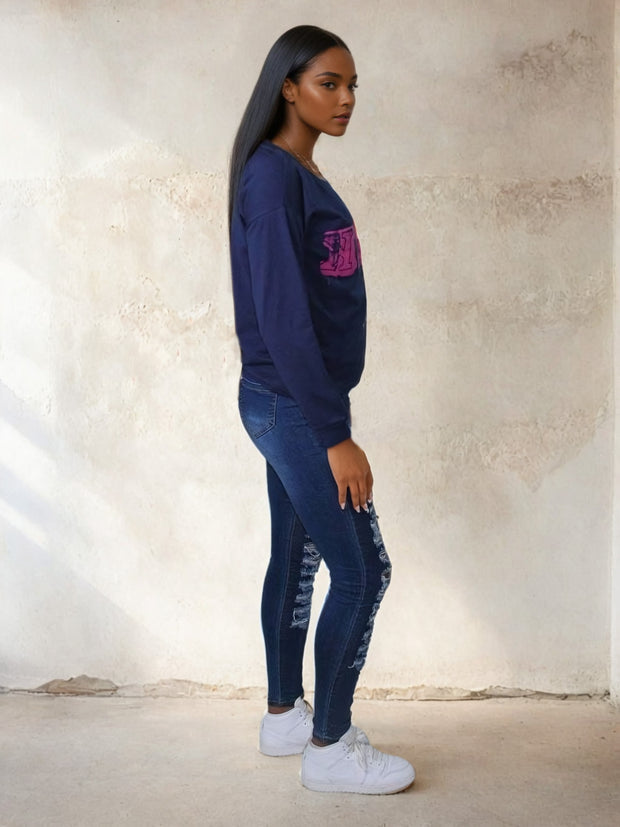 Myla Navy blue Pink Logo Sweater | Kandy's Clothes