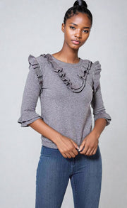 Ebony Grey Knit Frill Trim Jumper | Tops | Knitwear | Kandy's Clothes