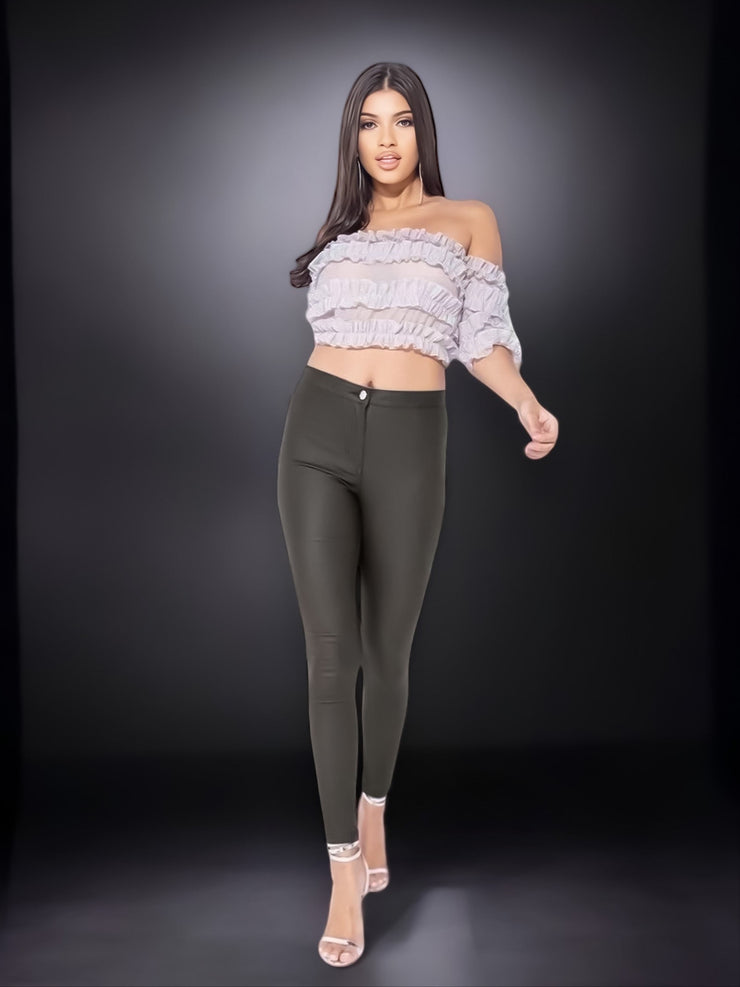 Kace Ruffle Bardot Mocha Crop Top