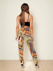 Skylar Black Abstract Scarf Print Paper Bag Waist Trousers