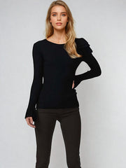 Kodi Black Frill One Shoulder Cut Out Detail Ribbed Jumper | Kandy's Clothes