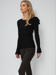 Kodi Black Frill One Shoulder Cut Out Detail Ribbed Jumper | Kandy's Clothes
