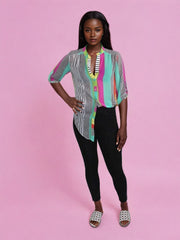 Whitley Multi Stripes Print Sheer Shirt