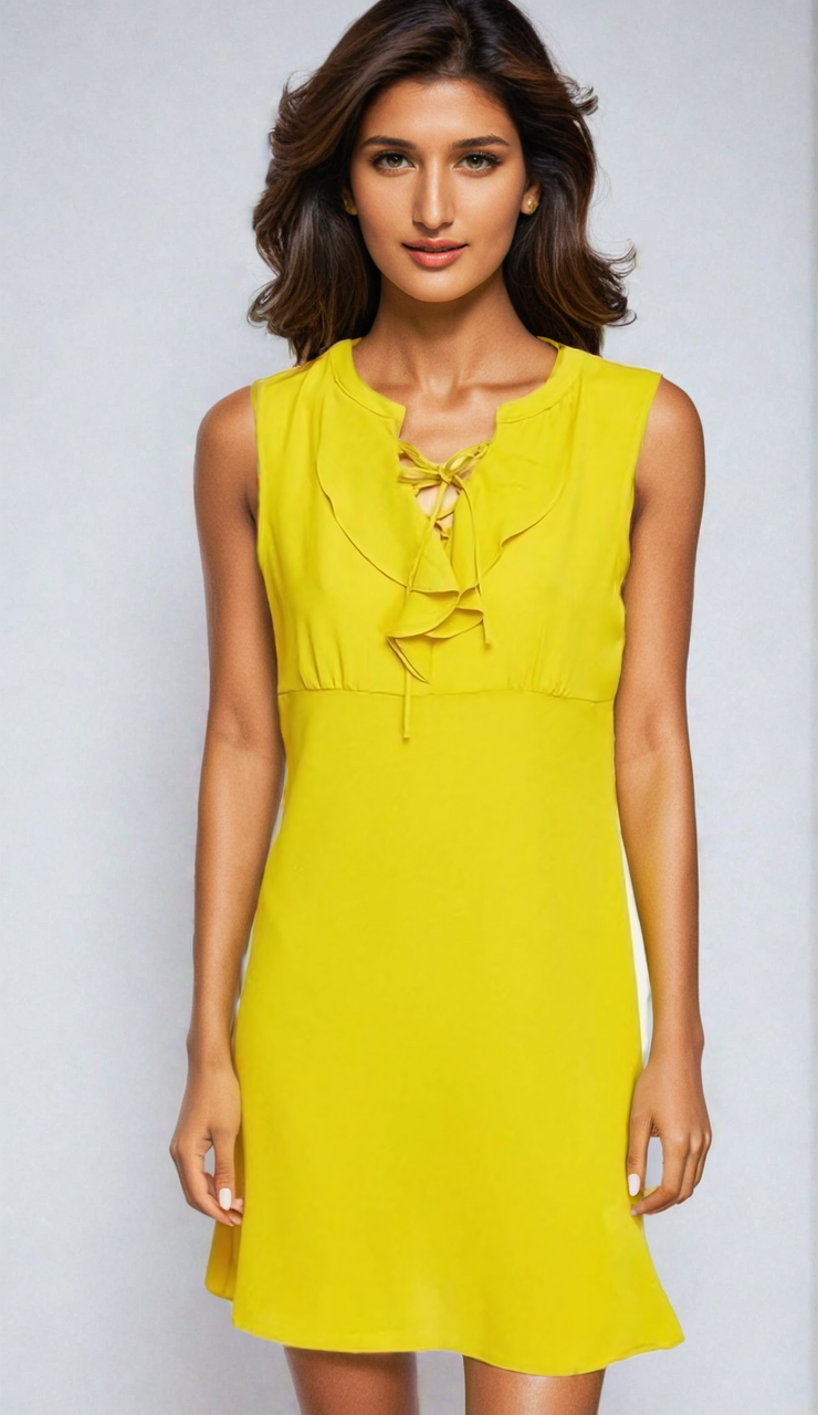 Leanna Mustard Yellow Frill Detail Skater Dress | Kandy's Clothes