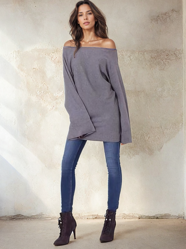 Sabrina Grey Fine Knit Batwing Jumper Dress | Kandy's Clothes