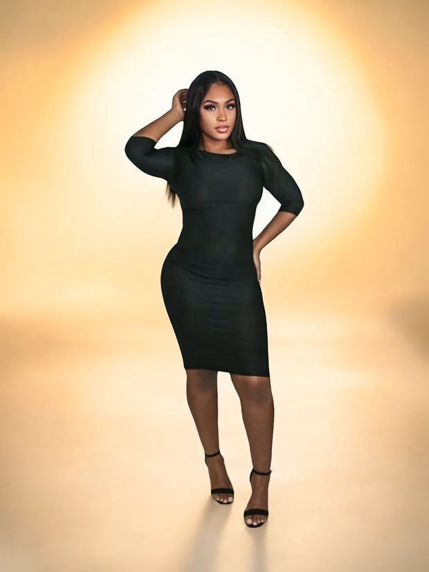 Sharnae Black Croc Print bodycon Sleeved Midi dress | Kandy's Clothes