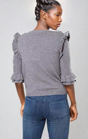 Ebony Grey Knit Frill Trim Jumper | Tops | Knitwear | Kandy's Clothes