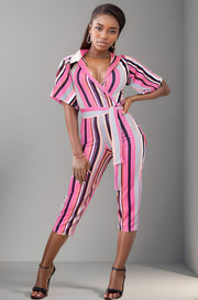 Amber pink Striped Jumpsuit 