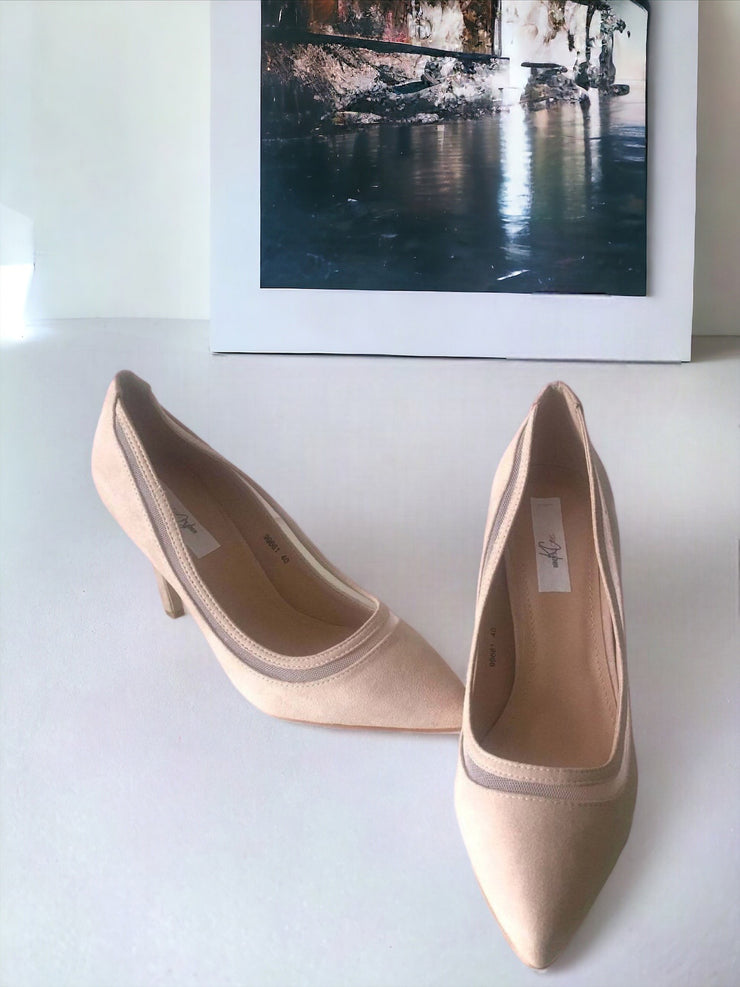 Oakley Nude Suedette Mesh Insert Court Shoes | Heels | Kandy's Clothes