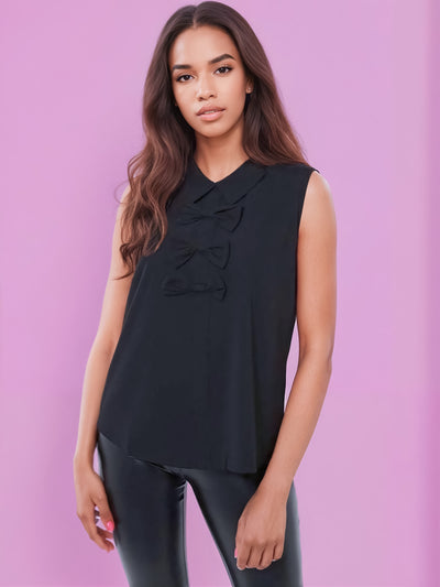 Luna Black Sleeveless Bow Blouse | Kandy's Clothes 