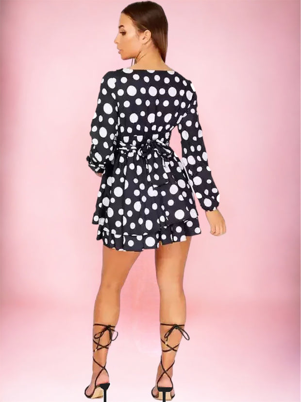 Brandi Black Polka Dot Layered Long Sleeve Mini Dress | Kandy's Clothes