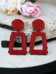 Brielle Red Rectangle Textured Door Knocker Earrings | Kandy's Clothes