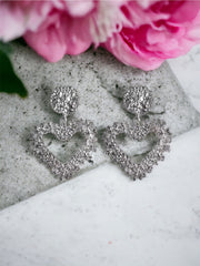 Brielle Silver Textured Thin Heart Door Knocker Earrings | Kandy's Clothes