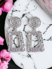 Brielle Silver Rectangle Textured Door Knocker Earrings | Kandy's Clothes