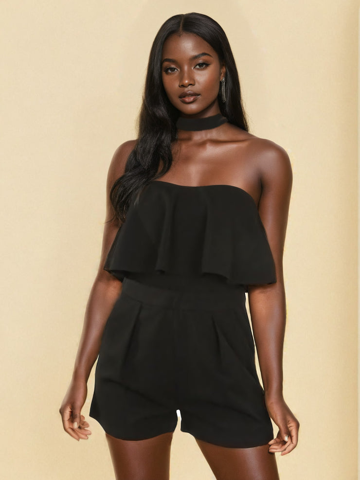 Harper Black Layered Short Choker Neck Playsuit