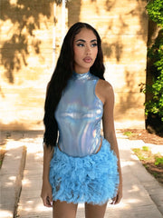 Into the Spotlight Metallic Neon Blue Bodysuit | Kandy's Clothes