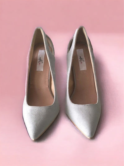 Kimia Light Grey Cut Out Heeled Court Shoes | Kandy's Clothes