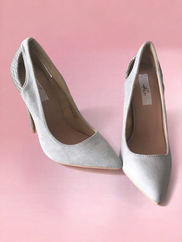 Kimia Light Grey Cut Out Heeled Court Shoes | Kandy's Clothes