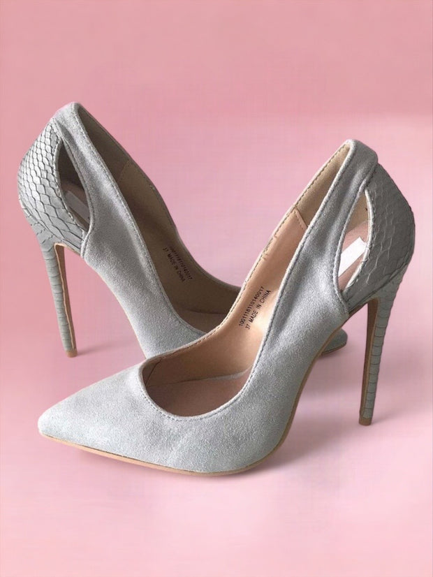 Kimia Light Grey Cut Out Heeled Court Shoes | Kandy's Clothes