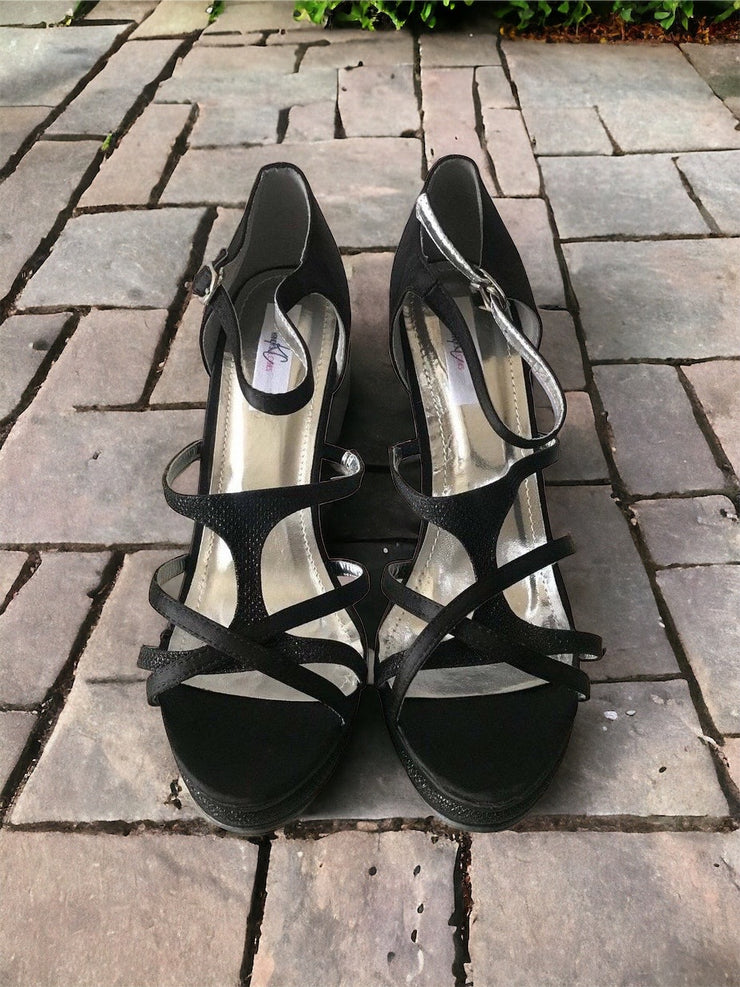 Kindra Black Satin Strappy Cut Out High Heeled Sandals