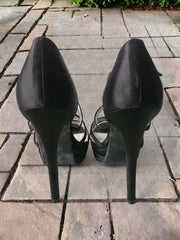 Kindra Black Satin Strappy Cut Out Heels | Shoes | Kandy's Clothes