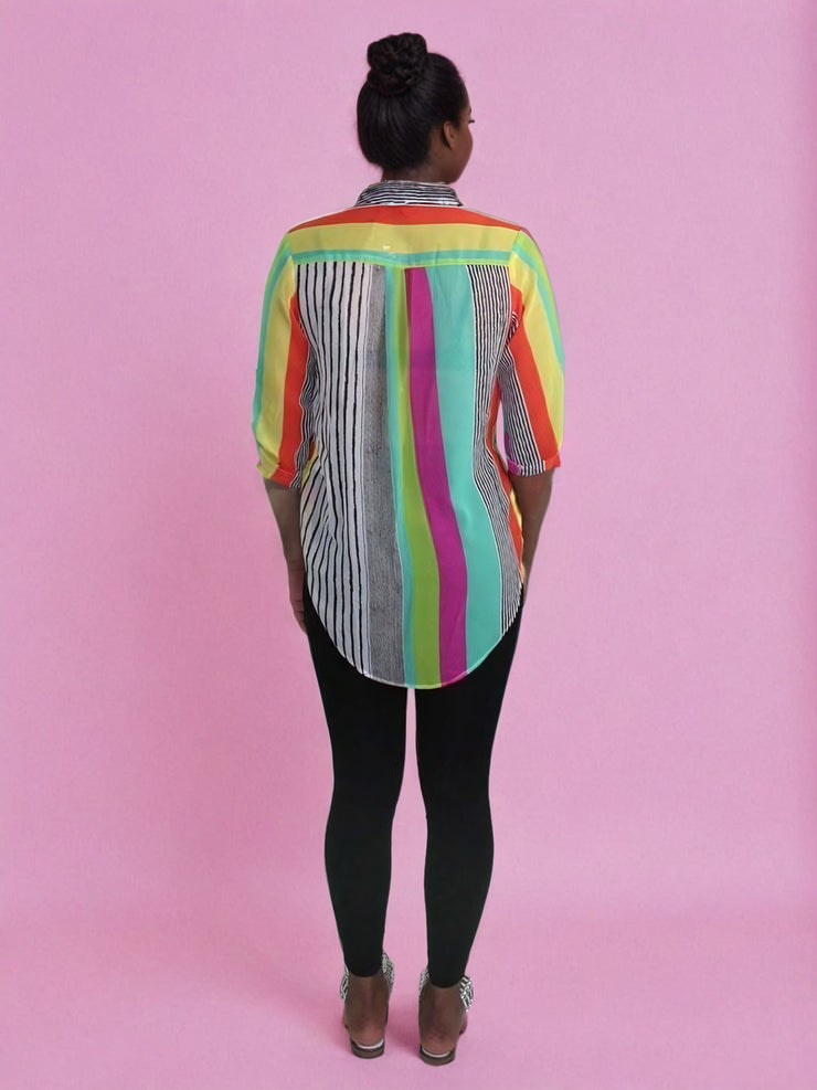 Whitley Multi Stripes Print Sheer Shirt