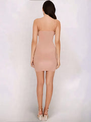 Letitia Nude Ruched Slinky Mini Dress | Dresses | |Kandy's Clothes