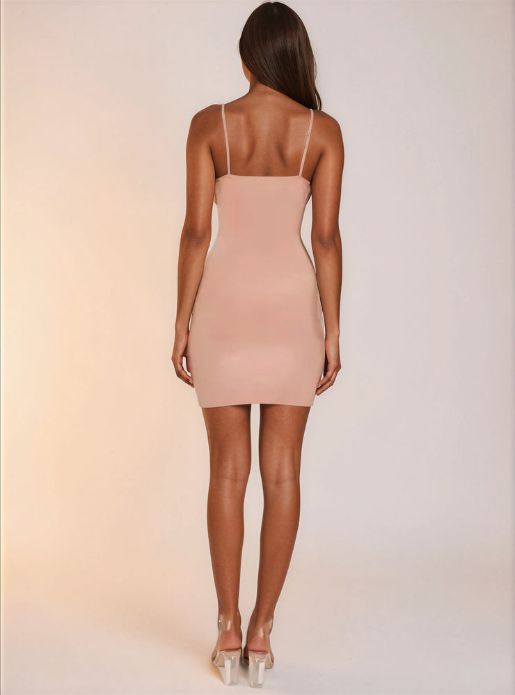 Letitia Ruched Slinky Mini Dress - Nude