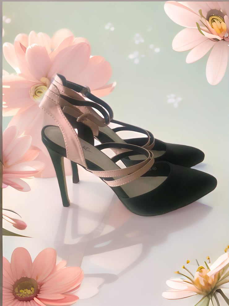  Milana Black Colour Block Sling backs Strappy Heels | Kandy's Clothes
