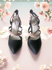  Milana Black Colour Block Sling backs Strappy Heels | Kandy's Clothes