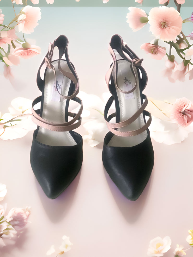  Milana Black Colour Block Sling backs Strappy Heels | Kandy's Clothes