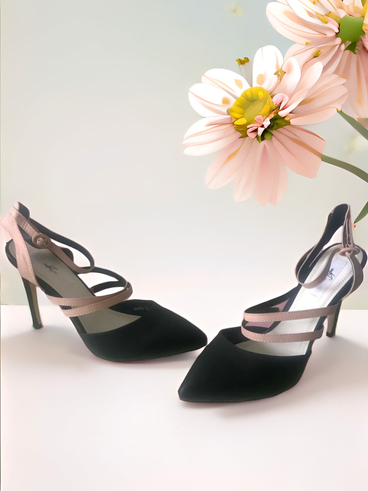  Milana Black Colour Block Sling backs Strappy Heels | Kandy's Clothes