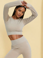 Kayla Stone Structured Contour Rib Crop Top and Leggings Co Ord